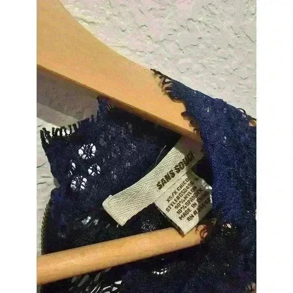 Sans Souci Solid Navy Dress Womens Medium Mock Neck Sz Small - Picture 2 of 4